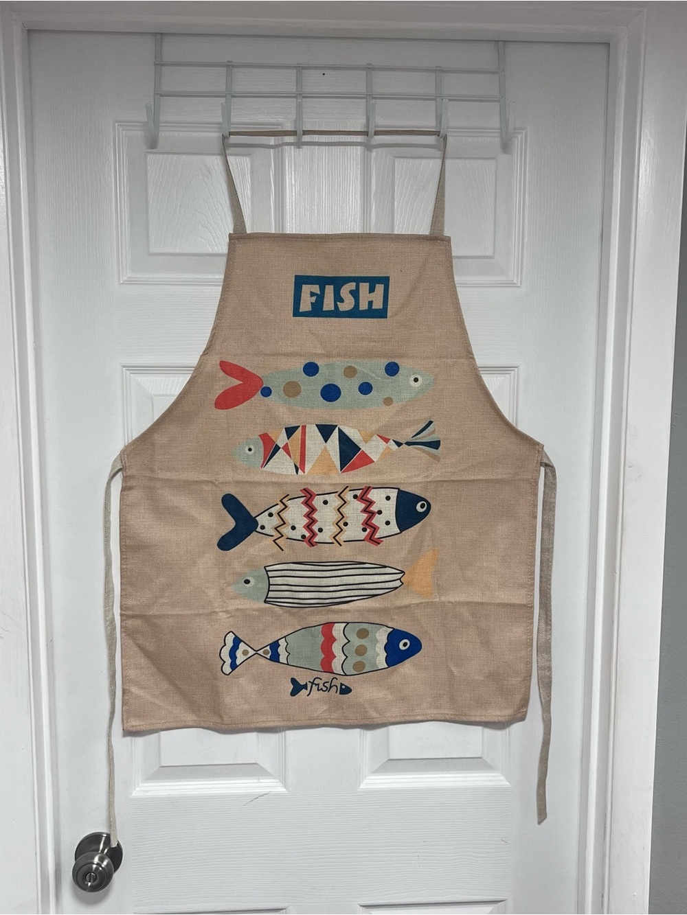 Printed Beige Apron with Colorful Fish Design